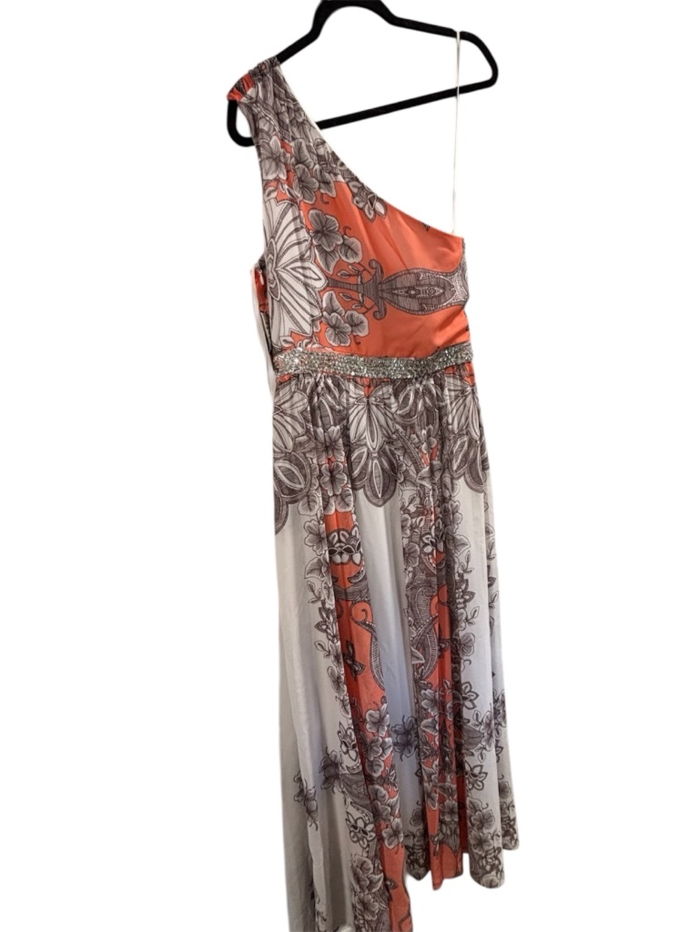 Nine West Coral and Cream One-Shoulder Floral Maxi Dress NWT